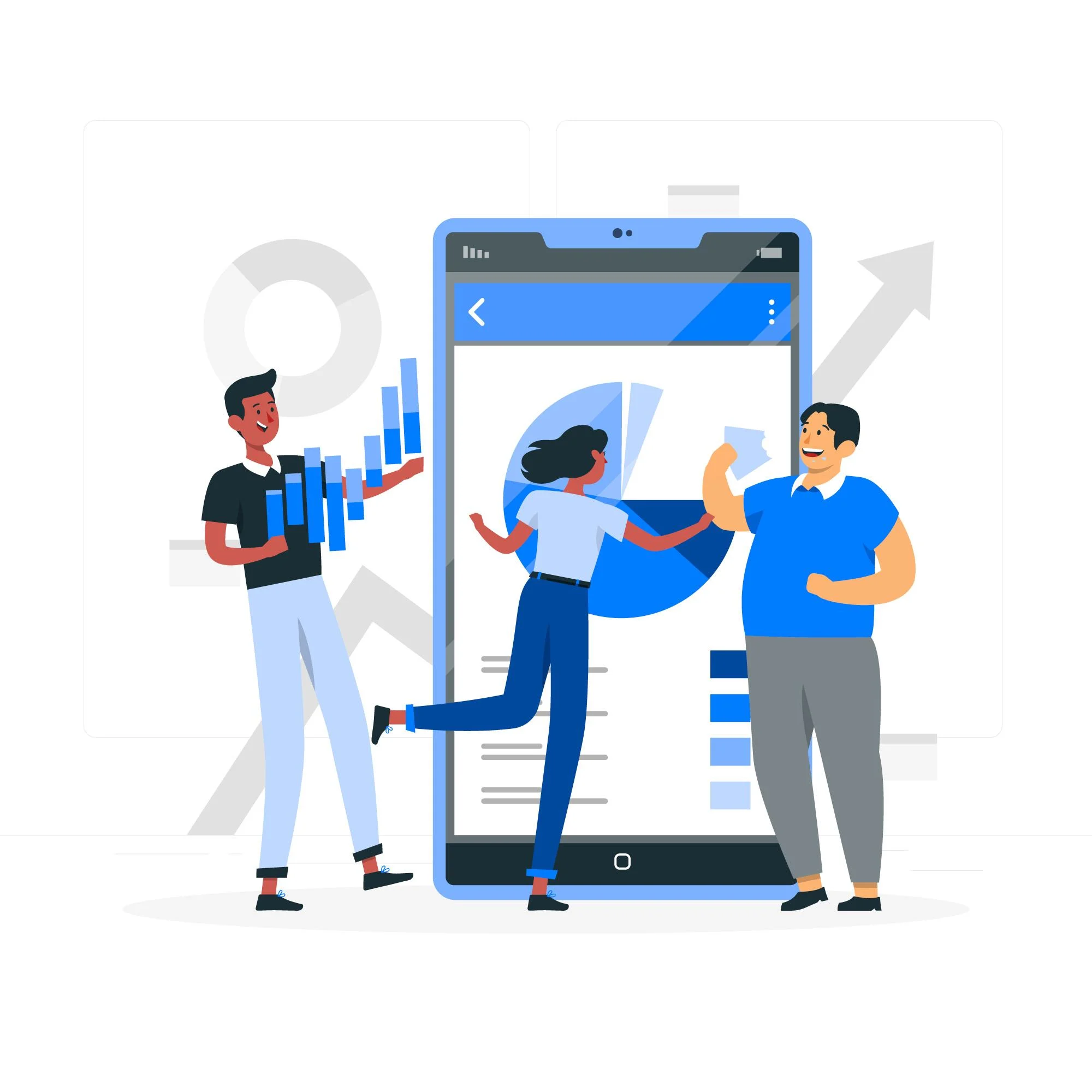 Metrik dan Tips Meningkatkan Social Media Engagement 1 Gambar animasi ornag yang sedang memegang sebuat data berupa chart.