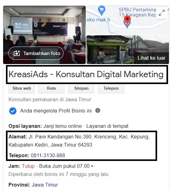 contoh local citations google business profile konsultasn digital marketing kediri